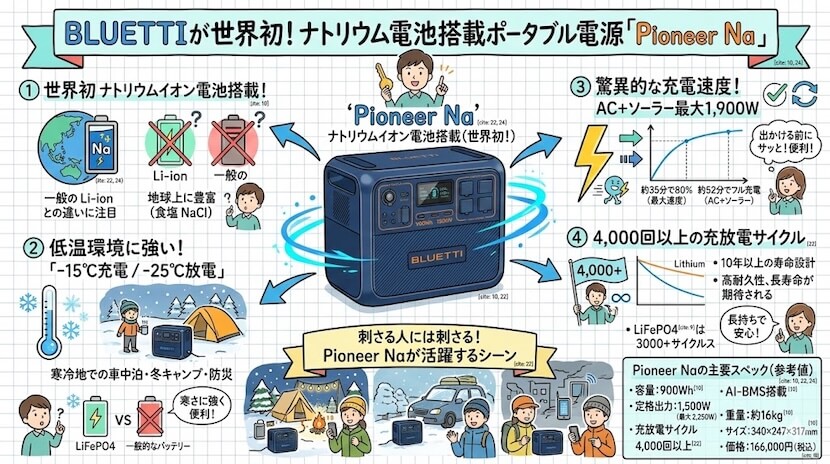 BLUETTIが世界初！ナトリウム電池搭載ポータブル電源「Pioneer Na」