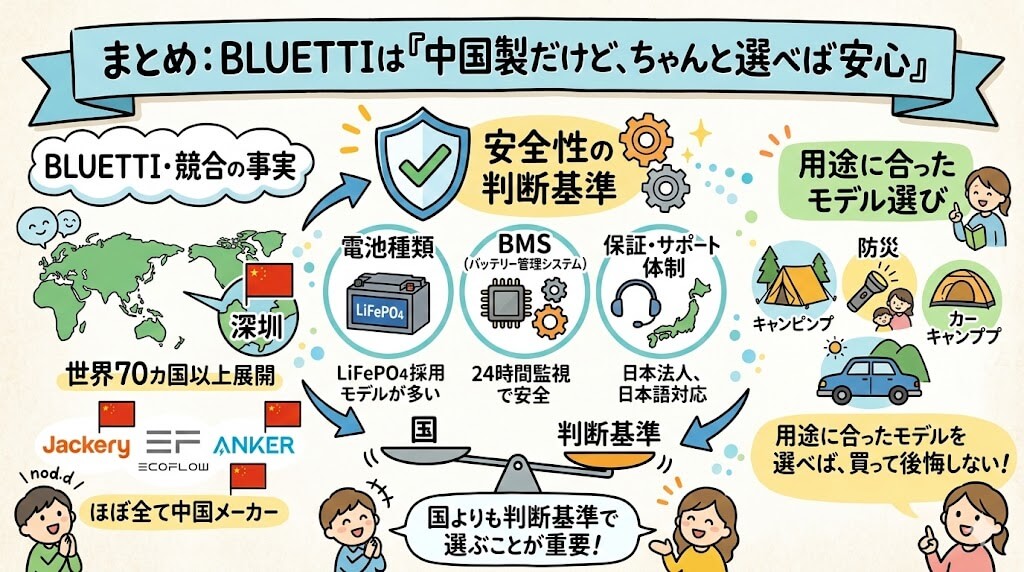 まとめ：BLUETTIは「中国製だけど、ちゃんと選べば安心」