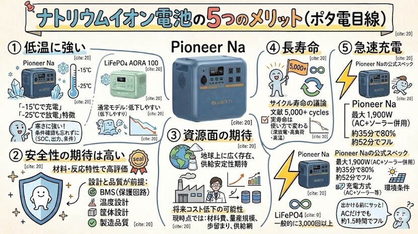 ナトリウムイオン電池の5つのメリット（ポタ電目線）