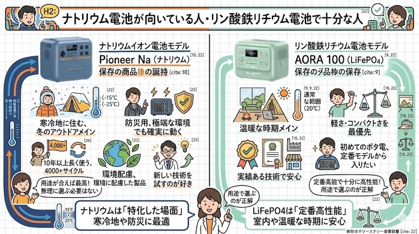 ナトリウム電池が向いている人・リン酸鉄リチウム電池で十分な人
