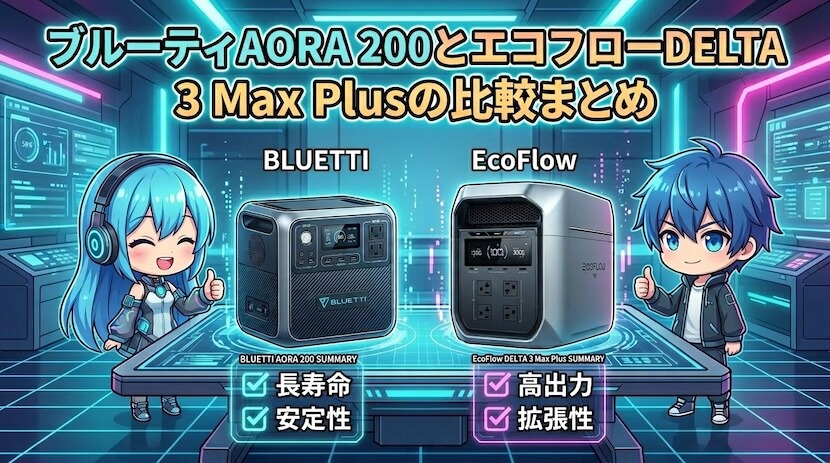 ブルーティAORA200とエコフローデルタ3マックスプラスの違い｜まとめ