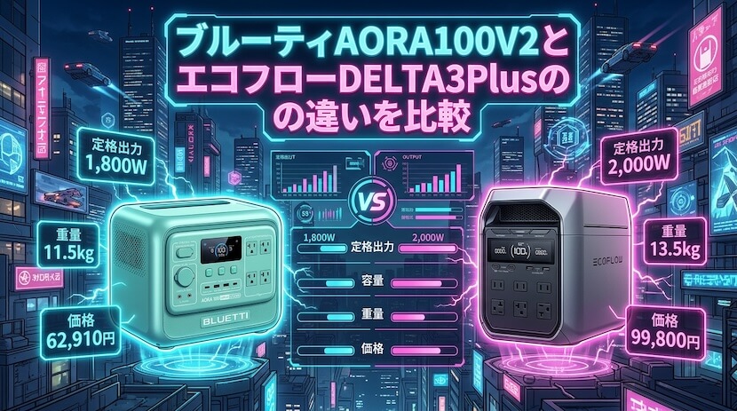 ブルーティAORA100V2とエコフローDELTA3Plusの違いを比較