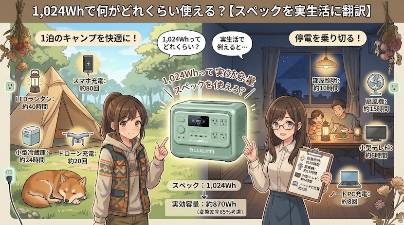 1,024Whで何がどれくらい使える？【スペックを実生活に翻訳】