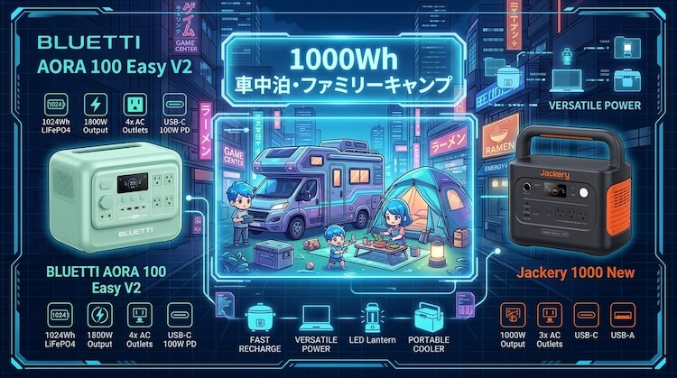 【1000Whクラス】車中泊・ファミリーキャンプの定番