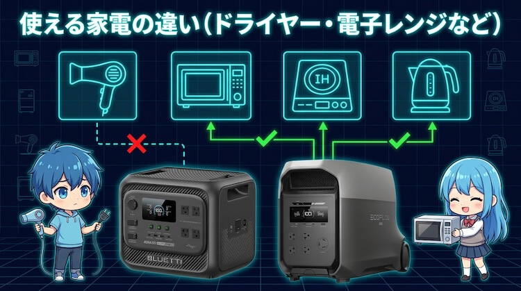 AORA300とDELTA3Ultra 使える家電の違い(ドライヤー・電子レンジなど)