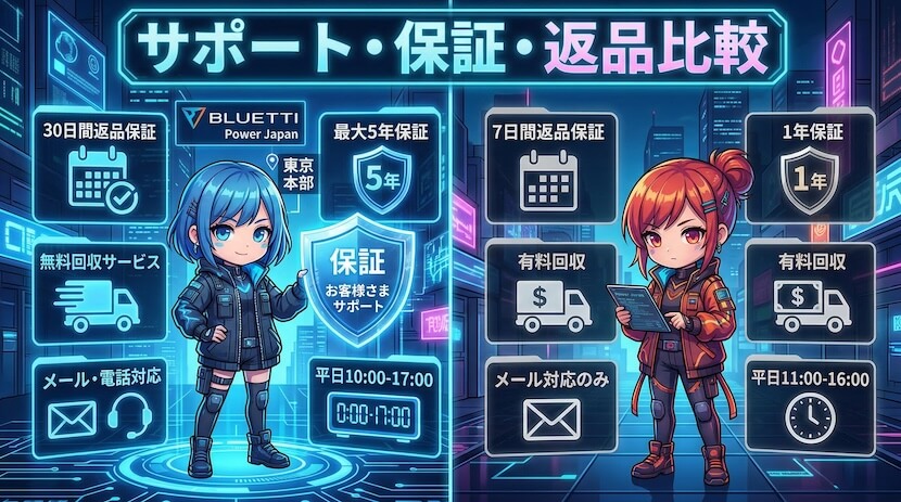 サポート・保証・返品比較