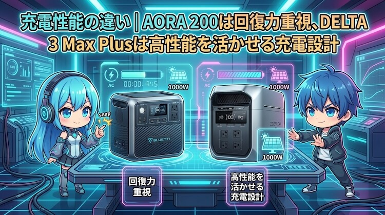 充電性能の違い｜AORA 200は回復力重視、DELTA 3 Max Plusは高性能を活かせる充電設計