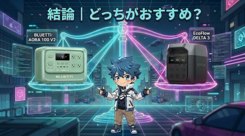 結論｜ブルーティ AORA 100 V2とエコフロー DELTA 3はどっちがおすすめ？