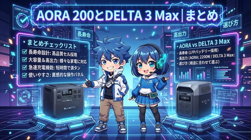 ブルーティAORA200とエコフローDELTA 3 Maxの違い｜まとめ