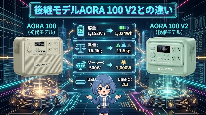 後継モデルAORA 100 V2との違い(簡潔比較)