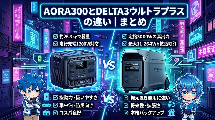 AORA300とデルタ3ウルトラプラスの違い|まとめ