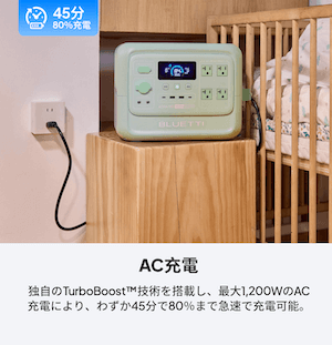 AC充電(45分で80%、約70分でフル)