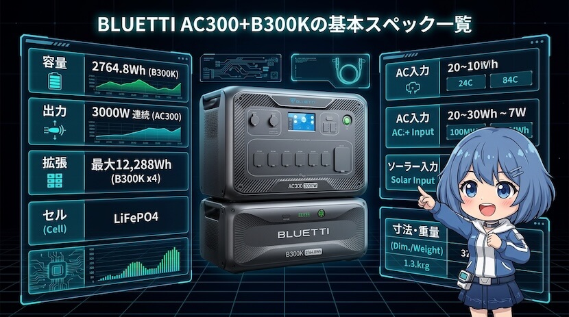 BLUETTI AC300＋B300Kの基本スペック一覧