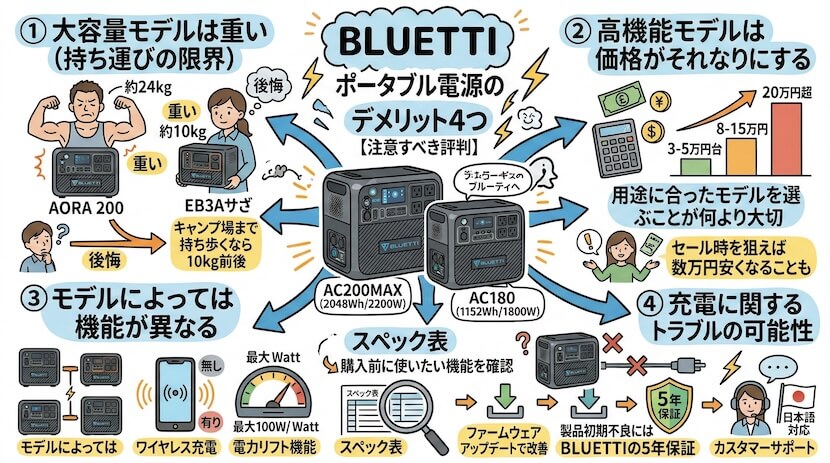 BLUETTI ポータブル電源のデメリット4つ【注意すべき評判】