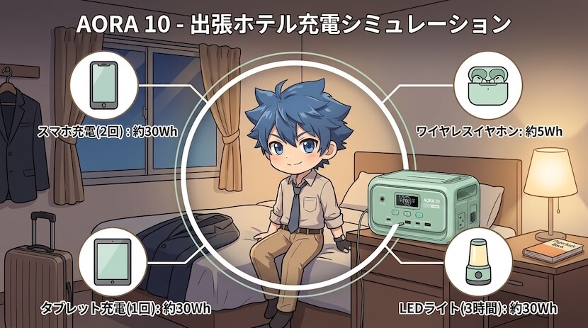 出張1泊の充電シミュレーション