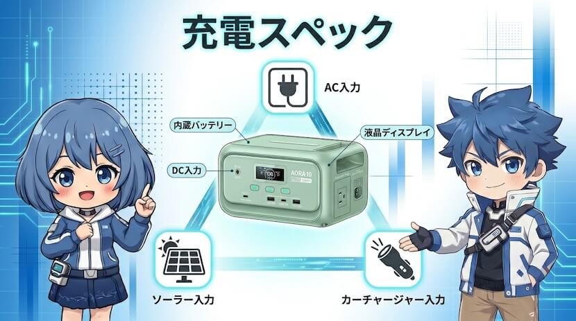 充電スペック ― AC・ソーラー・車載充電