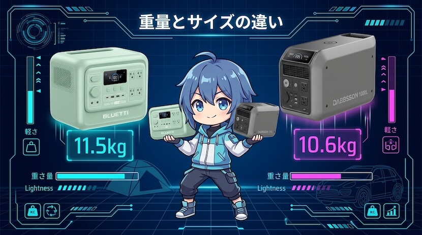 重量・サイズの違い｜1000Lは軽量で持ち運びに強い