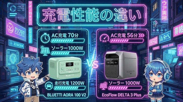 充電性能の違い｜DELTAはAC最速、AORAは総合力が高い