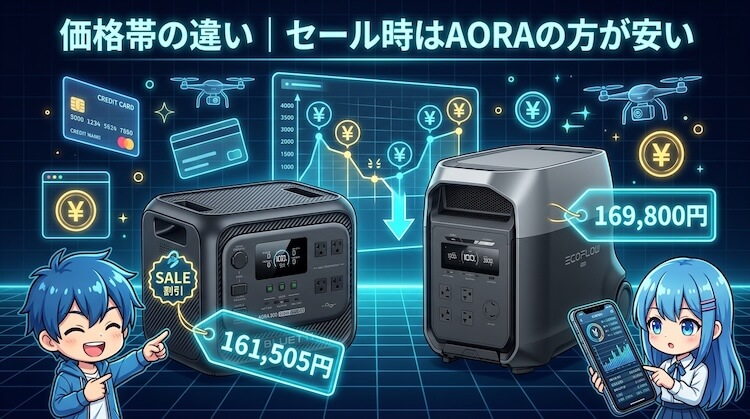 価格帯の違い|セール時はAORA300の方が安い