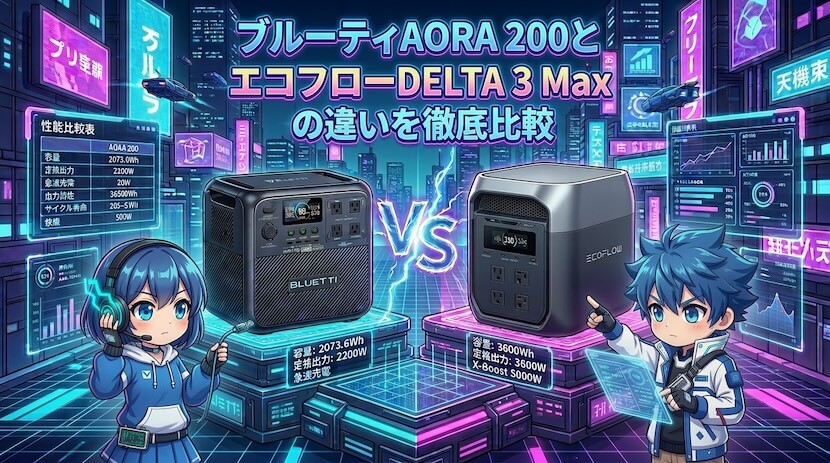 ブルーティAORA 200とエコフローDELTA 3 Maxの違いを徹底比較