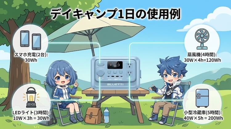 デイキャンプ1日の使用例