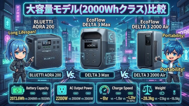 大容量モデル（2000Whクラス）比較
