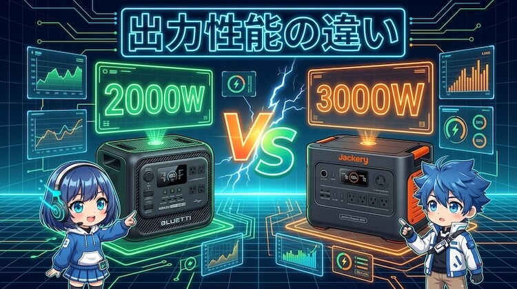 出力性能の違い｜AORAは2000W、Jackeryは3000W