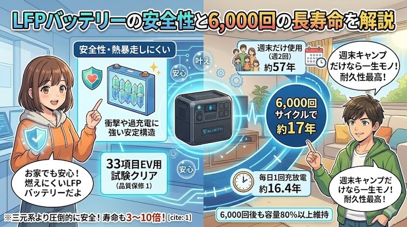 LFPバッテリーの安全性と6,000回の長寿命を解説