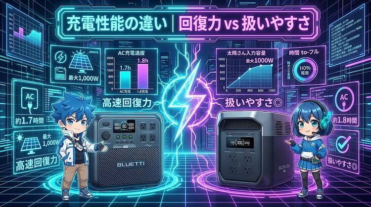 充電性能の違い｜AORA 200は回復力、DELTA 3 Maxは扱いやすさ重視