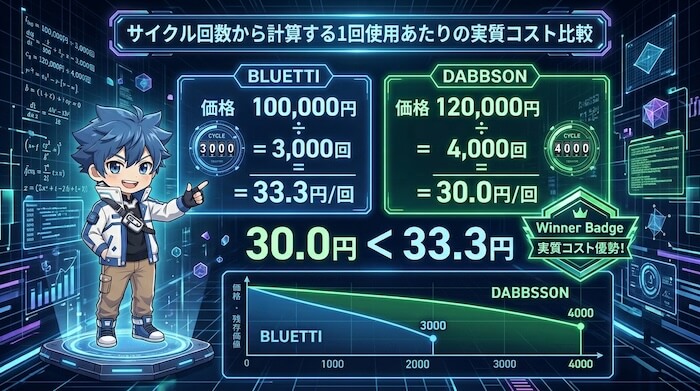サイクル回数から計算する1回使用あたりの実質コスト比較