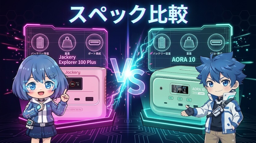 AORA 10 vs Jackery Explorer 100 Plusの違い｜スペック比較