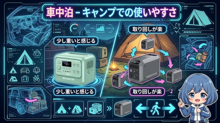 車中泊・キャンプでの使いやすさ