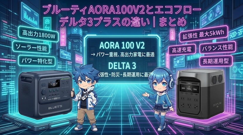 ブルーティAORA100V2とエコフロー デルタ3プラスの違い｜まとめ