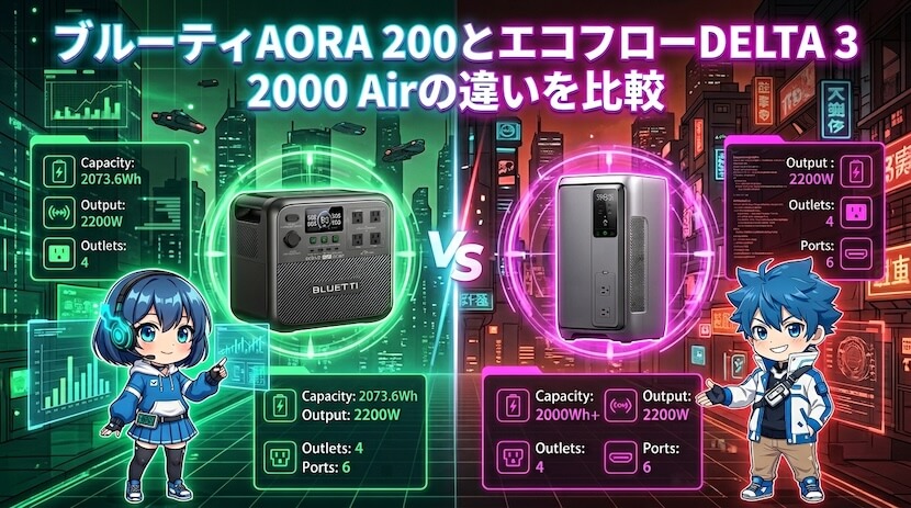 ブルーティAORA200とエコフローDELTA3 2000Airの違いを比較