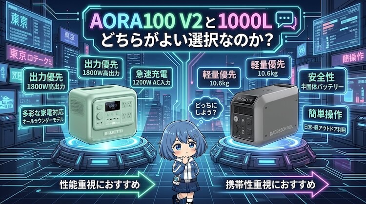 AORA100 V2と1000Lのどちらが良い選択なのか？