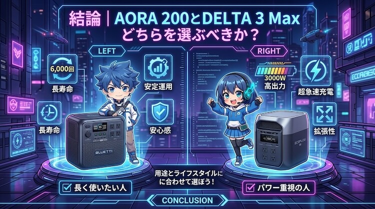 結論として、AORA 200とDELTA 3 Maxはどちらを選ぶべきか？
