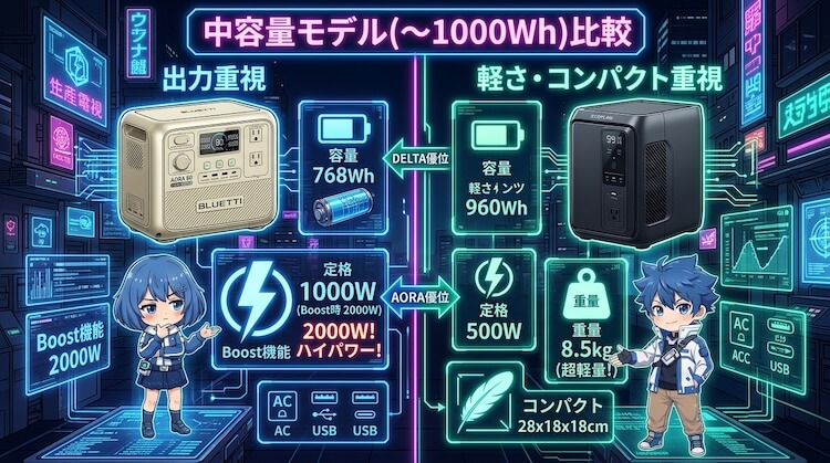 中容量モデル（〜1000Wh）比較
