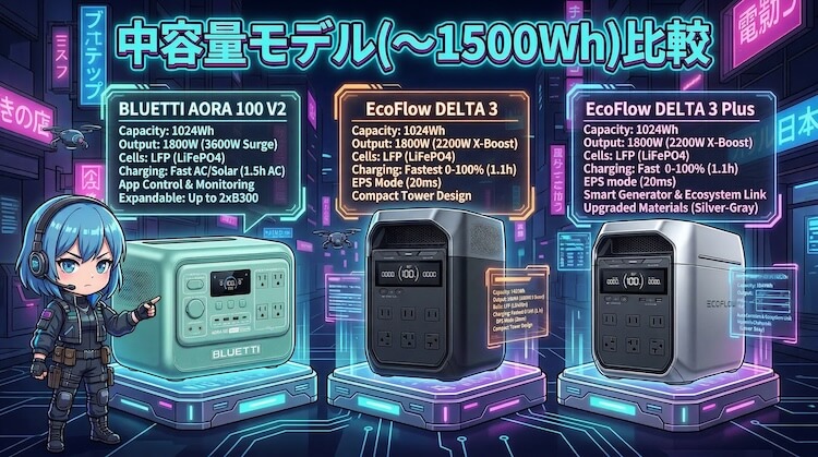中容量モデル（〜1500Wh）比較