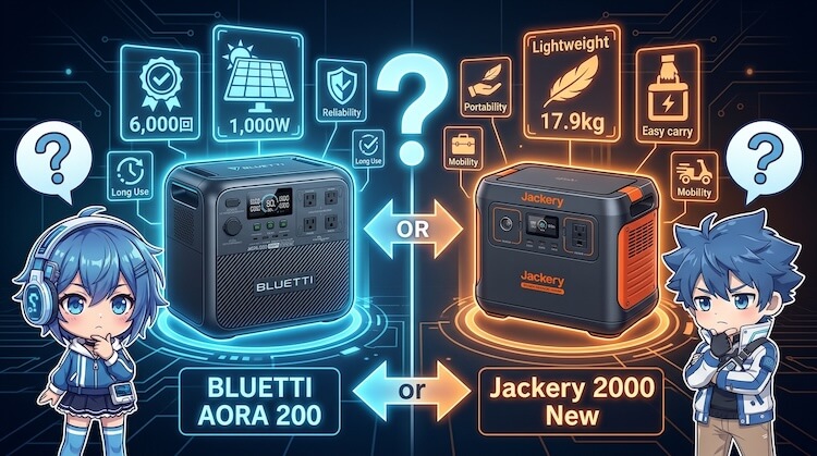 まず結論として、AORA 200とJackery 2000 Newはどちらを選ぶべきか?