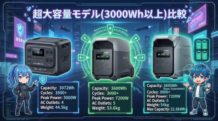 超大容量モデル（3000Wh以上）比較