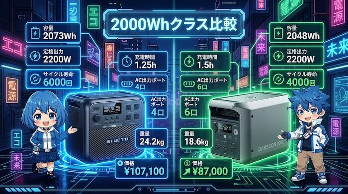 【2000Whクラス】AORA 200 vs 2000L:大容量モデル比較