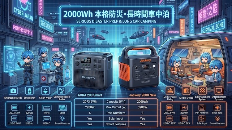 【2,000Whクラス】本格防災・長時間の車中泊