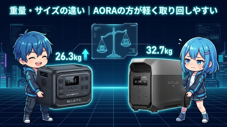 重量・サイズの違い|AORAの方が軽く取り回しやすい