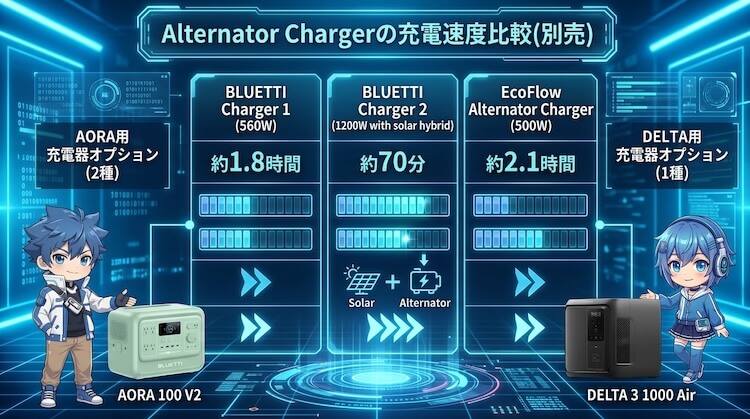Alternator Chargerの充電速度比較(別売)