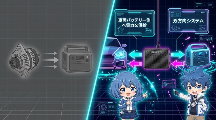 車両バッテリー側へ電力を供給できる双方向システム