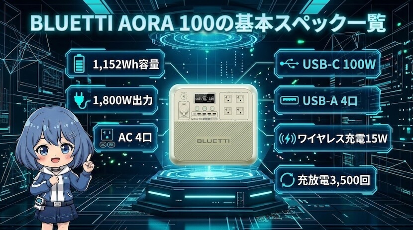 BLUETTI AORA 100の基本スペック一覧
