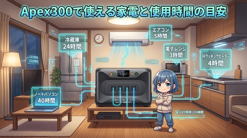 Apex300で使える家電と使用時間の目安