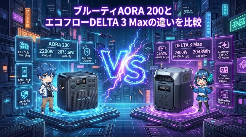 ブルーティAORA200とエコフローDELTA3Maxの違いを比較
