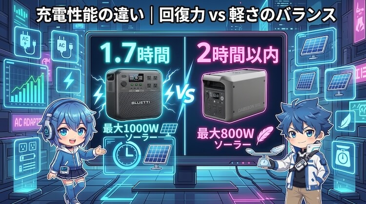 充電性能の違い|AORA 200は回復力、2000Lは軽さとのバランス型