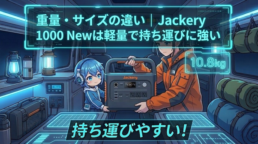 重量・サイズの違い｜Jackery 1000 Newは軽量で持ち運びに強い